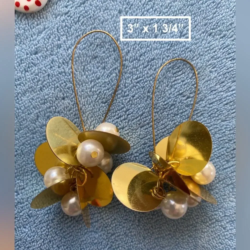 Gold Coin and Beaded 80’s Earrings Vintage school work funky bold metallic style